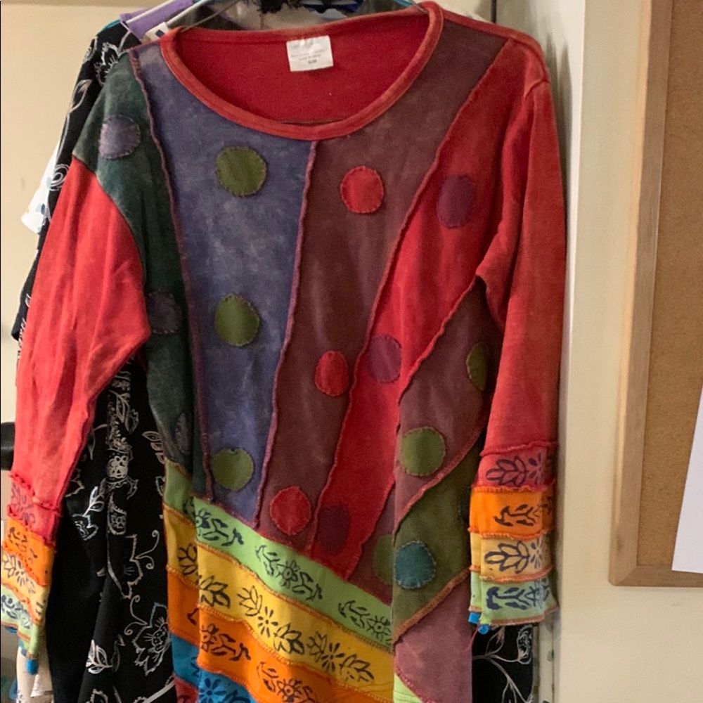 Colorful Patchwork Long Sleeve Top. Size S